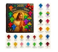 2025 Cross Glass Pocket Hug Advent Calendar, 24-Day Christmas Cross Advent Countdown, with Stained Glass Crosses-for Inspirational Christian Gift (1PC)