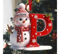 2025 Custom Acrylic Hanging Pendant with Name, Personalized 26 Initial Snowman Christmas Accessories with Name, Acrylic Cute Flat Christmas Tree Decoration for Men Women Families (A to Z)
