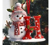 2025 Custom Acrylic Hanging Pendant with Name, Personalized 26 Initial Snowman Christmas Accessories with Name, Acrylic Cute Flat Christmas Tree Decoration for Men Women Families (A to Z)