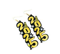 2025 Dangle Earrings for Women Handmade Acrylic Glitter Digital 2025 Pendant Earrings Vintage Geometric Rectangle Hook Earrings for Women Party New Year Jewelry, Metal, metal