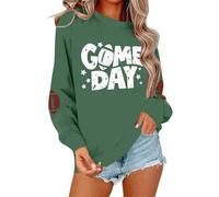 2025 Day Football Sweatshirt Women Cute Graphic Funny Sunday Casual Long Sleeve Crewneck Pullover Top Shirt with Sleeves (Green, XXL)