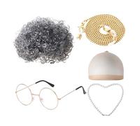 2025 Deals Old Lady Fancy Dress Set,Grey Granny Wig Set with Granny Wig Glasses with Chain Accessories Kit,Grandma Wig Cap for World Book Day Carnival Role Play Party Stage Show Dress Up Costume