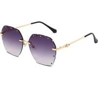 2025 designer Fashion Metal Ladies Sunglasses with Diamonds Outdoor Vacation Decorative Sunglassess (Color : F, Size : Medium)