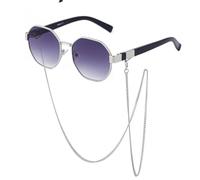 2025 designer Fashion Unique Polygon With Chain Sunglasses For Women Luxury Trends Octagon Sun Glasses For Ladies Square Eyewear Shades,C1 SilverDoubleGray,One size