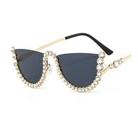 2025 designer Men and For Women Half-Frame Metal Sunglasses with Diamonds Outdoor Beach Shade Party Sunglasses (Color : A, Size : Medium)