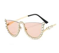 2025 designer Men and For Women Half-Frame Metal Sunglasses with Diamonds Outdoor Beach Shade Party Sunglasses (Color : B, Size : Medium)