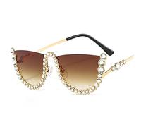 2025 designer Men and For Women Half-Frame Metal Sunglasses with Diamonds Outdoor Beach Shade Party Sunglasses (Color : C, Size : Medium)