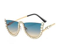 2025 designer Men and For Women Half-Frame Metal Sunglasses with Diamonds Outdoor Beach Shade Party Sunglasses (Color : F, Size : Medium)