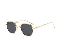 2025 designer Retro Double Bridges Polygon Metal Men Sunglasses Fashion Gradient Shades UV400 Trending For Women Sun Glasses,Golden gra