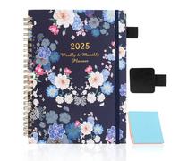2025 Diary A5 Week to View,January To December,with Pen Holder and Sticky Notes,with Month View,Week View,Month Tabs,Note Pages and Task Board,Hard Cover,Elastic Closure,Built-In Pockets