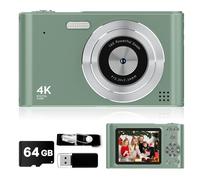 2025 Digital Camera, Kids Camera1080P, Vlog Camera with 64GB Card,16X Zoom Anti Shake, Card Reader, 44MP Compact Portable Small Point Shoot Camera Green Gift for Kid Student Children Teen Girl Boy