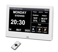 2025 Digital Clock with Temperature Humidity Monitor Weather Forecast, Auto Time Sync, Large Display, Custom Alarms & Medication Reminders, Elderly Memory Loss (White, 7-Inch)