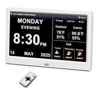 2025 Digital Clock with Temperature Humidity Monitor Weather Forecast, Auto Time Sync, Large Display, Custom Alarms & Medication Reminders, Elderly Memory Loss(10in Wifi White)