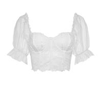 2025 Dirndl Blouse Women's Bustier Lace V Neck Crop Corset Top (White, S)