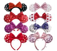 2025 Disney Mickey Mouse Ear Headband Pink White Loving Heart For Adults Sequins Bow Headband Minnie Park Accessories Headwear as picture 1