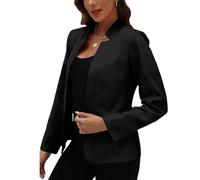 2025 Dressy Trend Womens Cropped Blazer Collarless Suits & Blazers Open Front Jackets 3/4 Ruched Sleeve 2025 Fashion Cardigan with Pockets Casual Outwear Black S