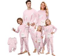 2025 Easter Matching Pajamas Set for Family, Cute Easter Eggs Rabbit Bunny Print, Matching Easter Pajamas for Family, Matching Pjs for Couples, 2 Piece Top with Pj Pants