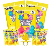 2025 Easter Peep Lipop Rings, Multicolor Chick Shaped Suction Cups, Individually Wrapped Candy for Egg and Basket Filling, (Pack of 3)