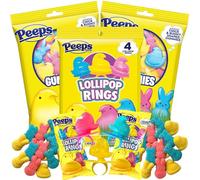 2025 Easter Peeps Lollipop Rings and Gummies, Multicolored Chick and Bunny Shaped Candy, Individually Wrapped for Eggs and Basket Stuffers, (Pack of 3)