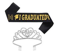 2025 Elegant Graduation Crown and Sash Set College Ribbon Etiquette Belt Decoration for Party or Celebration