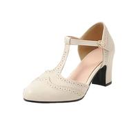 2025 Elegant Retro High Heel with Open Strap Heel, Stylish with Large Button Detail Ankle Strap, White, 5 UK