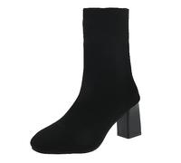 2025 Europe and The United States and The United States Foreign Trade for Thick with Round Head Boots After Strap Classic Models Ankle Boots Short for Women Winter Short (Black, 6)