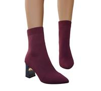 2025 Europe the United States Foreign Trade for Thick with Round Boots after the Strap Classic Models Ankle Boots Short Boots Women's White Shoes with Heel, Wine Red, 10 UK