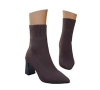 2025 Europe the United States Foreign Trade for Thick with Round Boots after the Strap Classic Models Ankle Boots Short Boots Women's White Shoes with Heel, brown, 8.5 UK