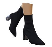 2025 Europe the United States Foreign Trade for Thick with Round Boots after the Strap Classic Models Ankle Boots Short Boots Women's White Shoes with Heel, black, 5 UK