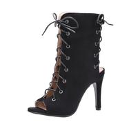 2025 European and American Style Open Back Stiletto Heel Roman Sandals with Lace-Up Front and Open Toe Design O Shoes Women, black, 4 UK