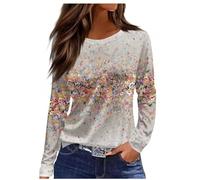 2025 Fall Tops for Women UK Casual Long Sleeve Crew Neck Loose Fit Shirts Funny Striped Color Block Floral Print Blouse Dressy Comfy Lightweight Going Out T-Shirt