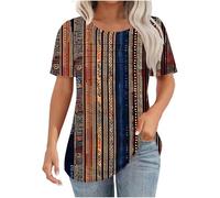 2025 Fashion Ladies Tops Short Sleeve Crewneck T Shirts Womens Loose Fit Pullover Blouses Womens Floral Printed Boho Tops Casual Summer for Ladies UK Dressy Tunic for