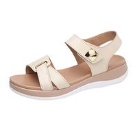 2025 Fashion Summer Women Sandals Flat Thick Bottom Open Toe Hook Loop Solid Color Casual Leather Sandals Women Born (Beige, 5)