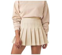 2025 Fashion Women Plaid Pleated A Line Skirt Burnout High Waist Short Skirt (Beige, M)