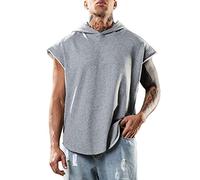 2025 Fitness T-Shirt for Men, Training Jumper, Sports, Leisure, Sleeves, Hooded Vest, Plain Vest for Men, Long Airy Tops, gray, M