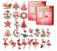 2025 Flamingo Advent Calendar - 24 Days Pink Tropical Flamingo Themed Ornaments, 24 Unique F-lamingo Christmas Ornaments, for Kids & Adult Fla-mingo Lovers (2set)