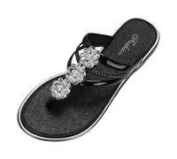 2025 Flip Flop for Women Stylish Women's Slippers Daily Casual Outdoor Use Summer Flip Flops with Rhinestone Thong Design Perfect Beach Dresses and Casual Shorts Robes Warm Soft with (Black, 8)