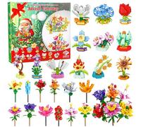 2025 Flower Building Blocks Advent Calendar - 24 Days DIY Christmas Countdown with Mini Succulents & Blooms, Creative Flower Mini Building Bricks Set for Women Girls Adults