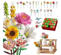 2025 Flowers Advent Calendar, 24 Days Christmas Bouquet Construction Toy, Christmas Countdown Calendar with Bouquet, Artificial Wild Flowers Stones Gift Set for Children, Adults, Teens (Rose)