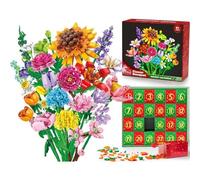 2025 Flowers Advent Calendar, 24 Days Christmas Bouquet Construction Toy, Christmas Countdown Calendar with Bouquet, Artificial Wild Flowers Stones Gift Set for Children, Adults, Teens (Sunflower)