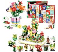 2025 Flowers Advent Calendar, 24 Days Christmas Bouquet Construction Toy, Christmas Countdown Calendar with Bouquet, Artificial Wild Flowers Stones Gift Set for Children, Adults, Teens (Succulent)