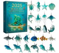 2025 For Ocean-Themed 24-Day Sea Life Countdown Advent Calendar - Marine Biology Educational Christmas Countdown with 24 Acrylic Sea Animal Decorations, Blue, 25 cm(1)
