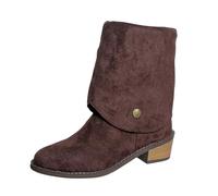 2025 Foreign Trade Plus Size Boots Winter Retro Boots Thick Heel Comfortable Pleated Boots Camp Shoes Women, brown, 8 UK