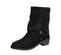 2025 Foreign Trade Plus Size Boots Winter Retro Boots Thick Heel Comfortable Pleated Boots Camp Shoes Women, black, 7 UK