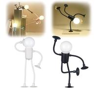 2025 Fun Night Light with Suction Cup,Changeable Shape Funny Sportsman,Cute Light Bulb Man minis Night Light,Bendable Desk Lamp Ornaments for Home (Black+White)