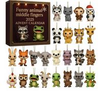 2025 Funny Animal Middle Finger Advent Calendar, 24-Day Christmas Countdown with Rude Animal Ornaments, Gag Gift for Adults, Naughty Holiday Decorations for Christmas Halloween