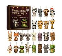 2025 Funny Animal Middle Fingers Advent Calendar - 24 Days Surprise with Hanging Ornaments, Adult Gag Gift for Christmas Countdown