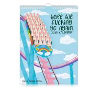 2025 Funny Uk Birthday Wall Hanging Planner, 1Pcs 28.5 * 21.5 * 0.4cm Coated Paper Swears Here We Fukning Go Again 2025 Rude Rainbow Roller Coaster 2025Funny Calendar Uk