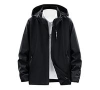2025-Generisch Men's Casual Removable Cap Long Sleeve Zip Pocket Coats Hiking Outdoor Waterproof Windbreaker Starfish Men, black, 5XL