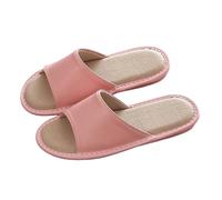 2025 Genuine Leather Slippers Men Women Lightweight Linen Slippers Indoor Open Toe Non-Slip House Shoes For Office Bedroom Living Room Guests Visitor